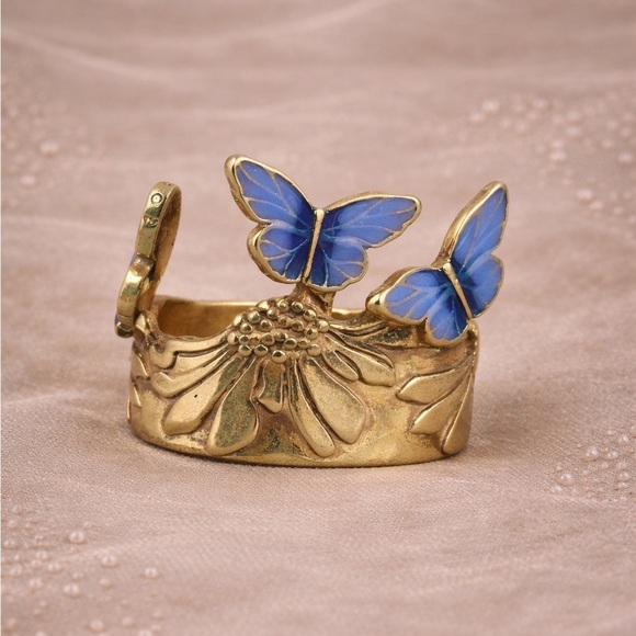 Anthropologie Jewelry - Celestial Blue Butterfly Eternal Antique Brass Masterpiece Ring